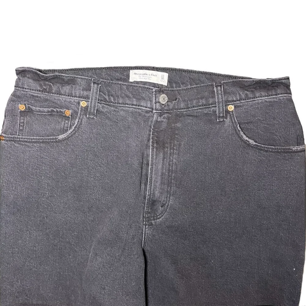 Abercrombie Women's Mixed Fabric Ultra High Rise 90s Straight Jean 14/33 Black - Picture 11 of 12